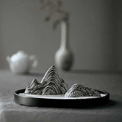 Desktop Decoration Dry Mountain Japanese-Style Zen Decoration Tea Ceremony Porch Study Room Model Room Decoration Ceramic Rockery Round Tray Desktop Decor for Office