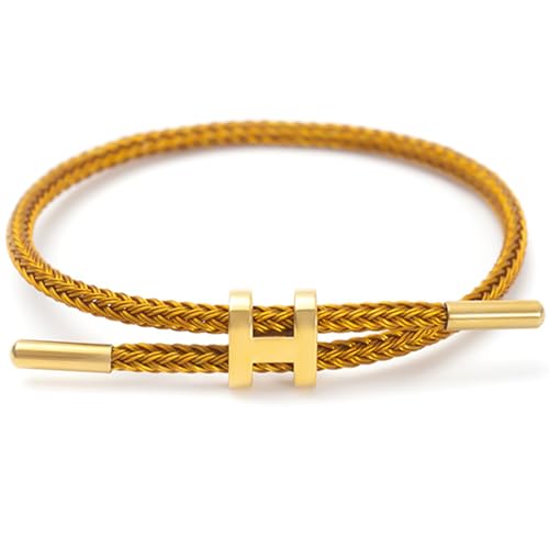 Simple Titanium Rope Steel Wire Bracelet with Adjustable Design Polished H Shape Buckle Bracelet Outdoor Casual Minimalist Fashion Gift for Women Men - color: Gold