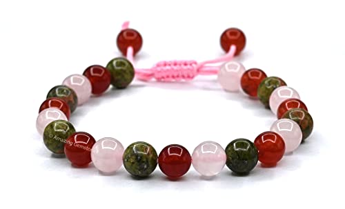 Amazing Gemstone Bracelet for Fertility Luck Manifestation - Fertility Crystals Carnelian Unakite Rose Quartz Bracelet Set for Men Women Healing Calming Anxiety Stress Relief Gifts (Adjustable) - color: Fertility