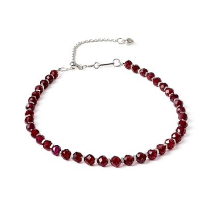 Natural Crystal Silver Bracelet, 0.12" Faceted Stone Beads Adjustable Jewelry for Women, Handmade Crown Chakra Design for Meditation & Spiritual Gifts - color: Brown Garnet