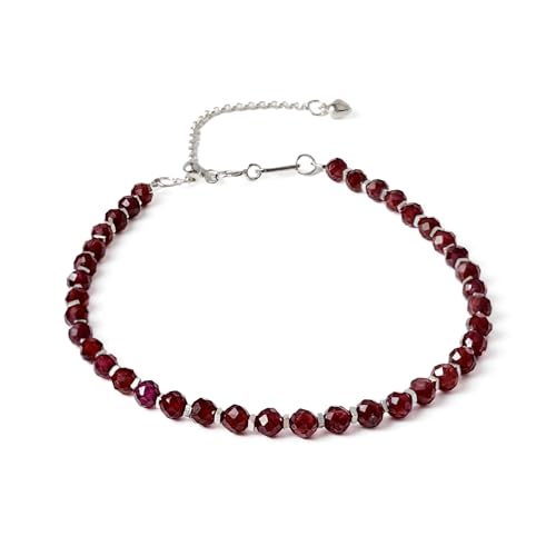 Natural Crystal Silver Bracelet, 0.12" Faceted Stone Beads Adjustable Jewelry for Women, Handmade Crown Chakra Design for Meditation & Spiritual Gifts - color: Brown Garnet