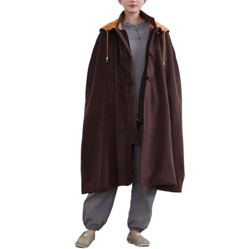Women Men Meditation Hooded Cloak Double Layer Plush Thickened Coat Comfortable Warm Prayer Robe - color: Coffee, size: XX-Large