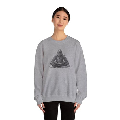 Zen Bigfoot Sweatshirt, Meditation Crewneck, Relaxing Meditating, Cozy Sasquatch Jumper, Yeti Pullover, Sport Grey