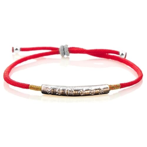Buddha & Karma Tibetan Red String Bracelet - Handmade Buddhist Lucky Charm for Protection, Good Fortune & Positive Energy - Spiritual Bracelet for Men & Women - Adjustable Bracelets for Daily Wear - color: Silver
