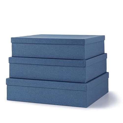 Soul & Lane Decorative Storage Boxes with Lids, Paper Storage Box Set for Keepsakes and Photos, Decorative Boxes for Home Decor, Stationery, Office Organizers, Navy Blue - color: Blue Kraft
