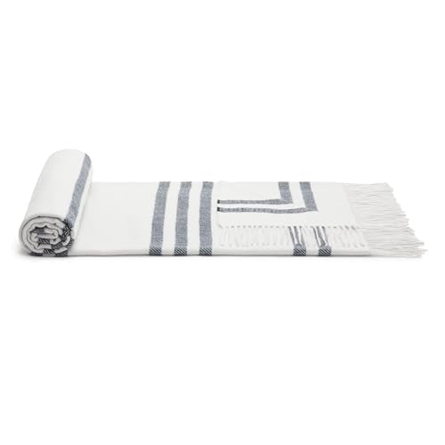 Amazon Basics Room Décor Throw Blanket, Lightweight and Cozy, Recycled Polyester, 50" x 60", Light Grey With Blue Stripes - color: Light Grey With Blue Stripes, style: Woven