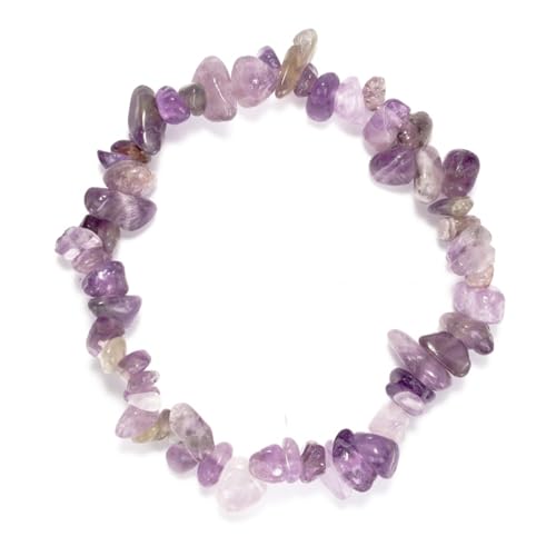 Bracelets for Men & Women - Natural Gemstone Raw Beads Stretch Bracelet, Irregular Chips Healing Crystal Jewelry. Anxiety Relief for Stress & Negative Energy Protection. - color: Amethyst