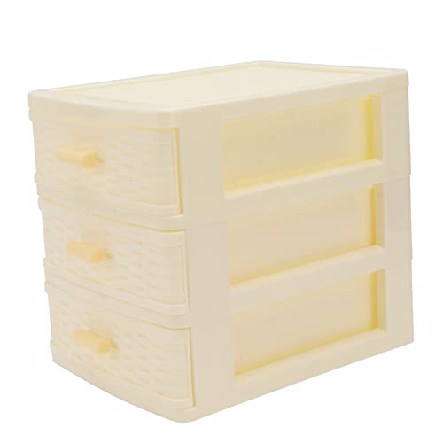 Amosfun Multi-layer Plastic Storage Box Drawers Cosmetic Organizer for Desktop Versatile Jewelry Storage Cabinet for Girls - color: Beige