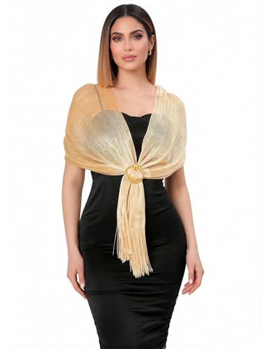 Sumolux Shawls Wraps for Evening Dresses Metallic Glitter Shawls Scarf for Women Sparkling Wedding with Free Buckle - color: Champagne Gold