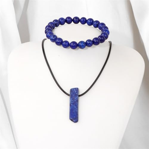 Pingyongchang Stress Relief Anxiety Yoga Bracelets Necklace Set,Healing Crystal Stone Mantra Bracelets for Women Natural Crystal Stone birthday Gifts For Teen Girls Black Leather Necklace for Men - color: Lapis Lazuli