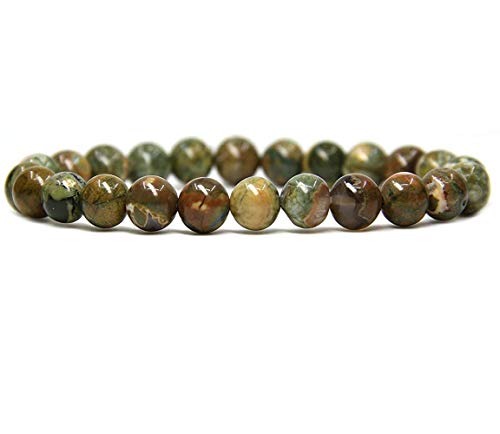 Angelstones Handmade Natural Healing Gemstone 8mm Round Beads Stretch Crystal Bracelet 7 Inch Unisex - color: Rhyolite Jasper