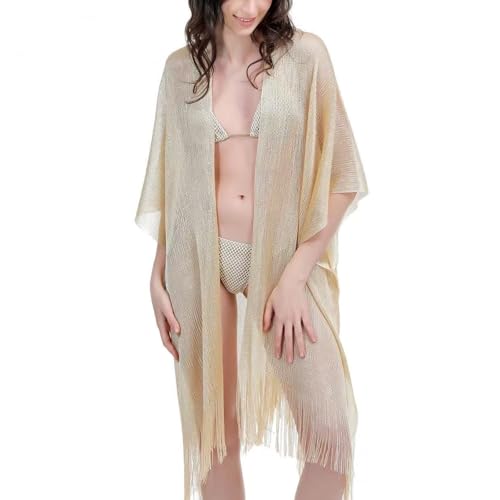 Sparkle Metallic Evening Shawls for Women formal Party Dresses Beach Travel Cardigan Shawl Wrap for Swimsuit - color: G-champagne
