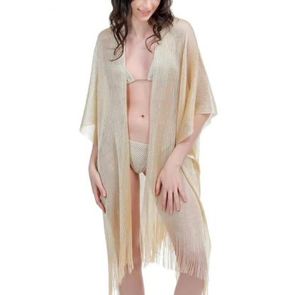 Sparkle Metallic Evening Shawls for Women formal Party Dresses Beach Travel Cardigan Shawl Wrap for Swimsuit - color: G-champagne