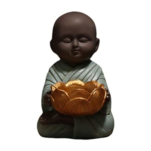 Chinese Little Buddha Statue Zen Floral Candlestick Decor Statue Office Gardens Desks Home Decor Gift Collection (Blue) - color: Blue