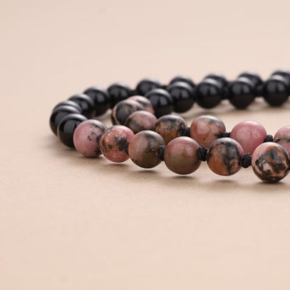 COAI Handmade 108 Mala Beaded Necklace for Women, Heart Pendant Necklace for Women - style: Onyx & Rhodonite