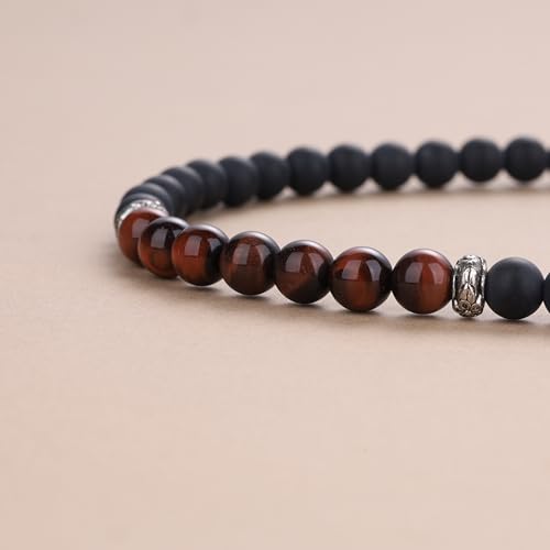COAI Tibetan 108 Mala Beads Red Tiger Eye Matte Onyx Stone Wrap Bracelet Necklace
