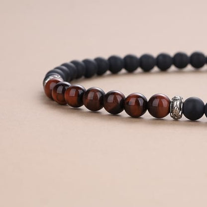 COAI Tibetan 108 Mala Beads Red Tiger Eye Matte Onyx Stone Wrap Bracelet Necklace