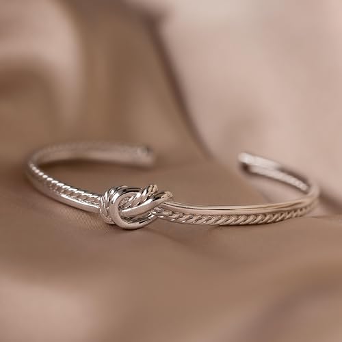 CAITLYNMINIMALIST 18K Gold Plated Silver Open Bangle Cuff Trendy Stacking Bracelet Gift for Women - color: 02-Duo Knot Silver