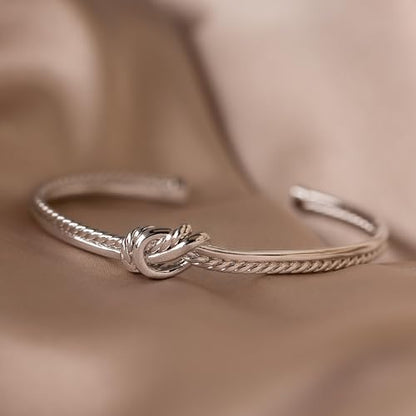 CAITLYNMINIMALIST 18K Gold Plated Silver Open Bangle Cuff Trendy Stacking Bracelet Gift for Women - color: 02-Duo Knot Silver