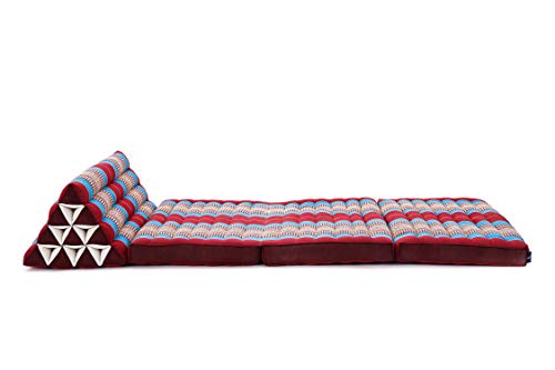 Leewadee 3-Fold Mat XXL with Triangle Cushion – Firm TV Pillow, Foldable Mattress with Cushion Made of Kapok, 67 x 31 inches, Blue Red - color: Sf27 - Blue, Red, size: 3 seating segments XL