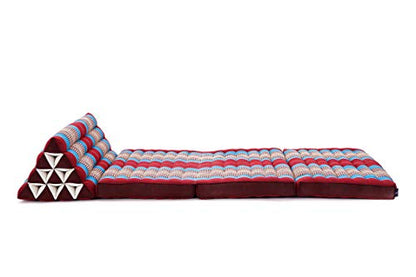 Leewadee 3-Fold Mat XXL with Triangle Cushion – Firm TV Pillow, Foldable Mattress with Cushion Made of Kapok, 67 x 31 inches, Blue Red - color: Sf27 - Blue, Red, size: 3 seating segments XL