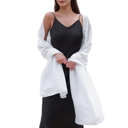Womens Scarf Pashmina Shawls and Wraps for Evening Dresses Like Chiffon Silk Scarf for Bridal Weddings - color: White