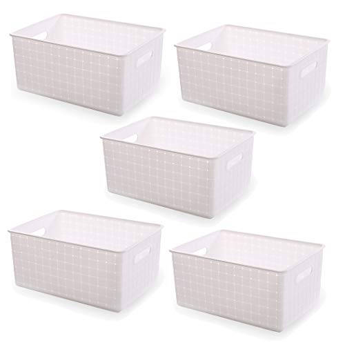 BINO Plastic Basket, Small White, 5 Pack - Rectangular Cabinet Organizer, Multi-Use Storage Basket, Drawer and Cabinet-Friendly, Portable, Durable, Space Efficiency, Stock Management - color: White, size: 5PK- S