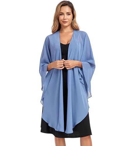 TONGFANTFL Shawls Wraps for Evening Wedding Party Chiffon Scarf Soft Bridal Wraps Wedding Guest Shawl Coverage - color: Dusty Blue