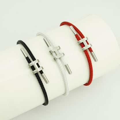 OSIRIDEH2 Bracelet with Adjustable Design Polished H Shape Buckle, Bracelets for Women, 18k Gold-plated Buckle Design Titanium Steel Wire Rope Women's Gift Jewelry - color: Red Silver