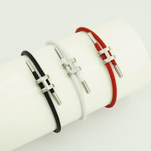 OSIRIDEH2 Bracelet with Adjustable Design Polished H Shape Buckle, Bracelets for Women, 18k Gold-plated Buckle Design Titanium Steel Wire Rope Women's Gift Jewelry - color: White Silver