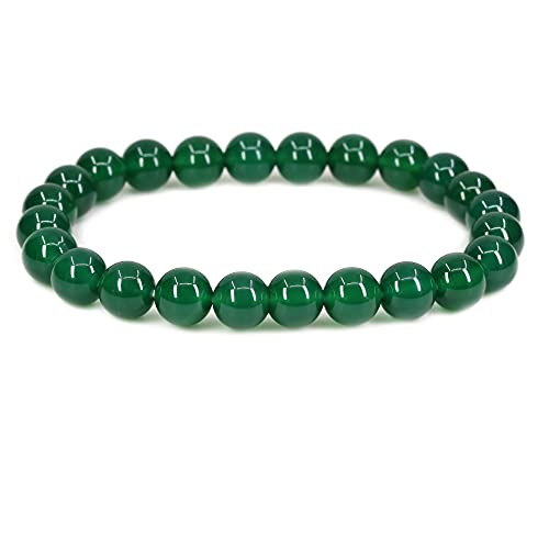 Keleny Gem Semi Precious Gemstones 8mm Natural Stone Round Beads Rock Crystal Jasper Stretch Bracelet 7 Inch Unisex - color: Dyed Green Agate