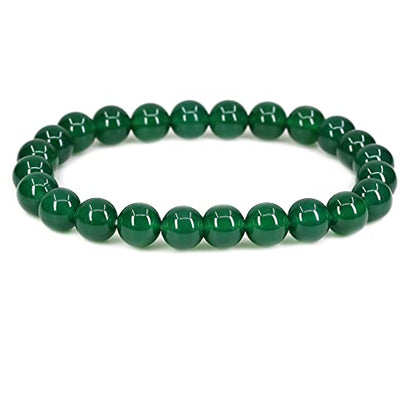 Keleny Gem Semi Precious Gemstones 8mm Natural Stone Round Beads Rock Crystal Jasper Stretch Bracelet 7 Inch Unisex - color: Dyed Green Agate