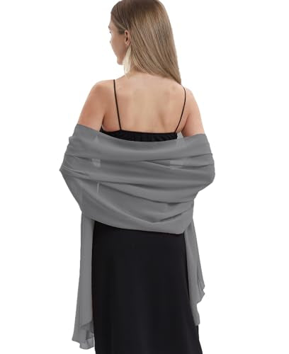Chiffon Shawls and Wraps for Evening Dresses Women Elegant Soft Scarf Bridal Scarve Wedding Stole - color: Dark Gray, size: One Size