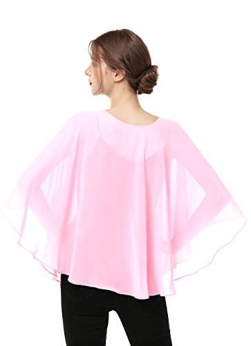 Capes for Womens Casual chiffon shawl Casual Chiffon Cape Sheer shawls and wraps Poncho Capelets Cover Up - color: Pink