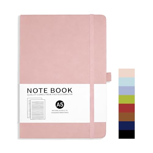 MOAXMOA Lined Journal Notebook, A5 Medium Size Leather Journals for Women Men for Writing Work Note Diary Hardcover Journal Supplies (Pink) - color: Pink