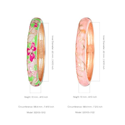 UJOY Classic Cloisonne Bracelets Enamel Jewelry Plated Bamboo Flower Cuff Metal Bangle for Women Gift Box - color: A100-Flower-Green and Pink