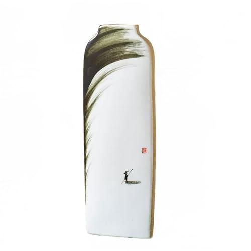 Aimeryup Zen Vase Ceramic Ornament Decor Hand-Painted Flower Arrangement Living Room Desktop Dining Table Porch(Size:39X13CM,Color:A) - size: 39X13CM