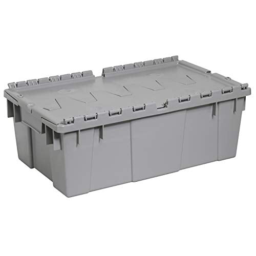 Buckhorn AR2012070201000 Industrial Plastic Storage Tote with Hinged Attached Lid, (20-Inch x 12-Inch x 7-Inch), Gray