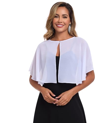 TONGFANTFL Women's Soft Chiffon Capelets Shawls and Wraps for Evening Wedding Cape Bole Cover Up - color: White