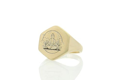 14k Gold Buddha Signet Ring - Buddhist Symbol Jewelry - Spiritual Meditation Piece