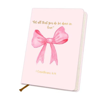 Bible Verse Lined Journal Notebook for Women Men, 200 Pages A5 Hardcover Leather Journals for Writing Note Taking, Positive Affirmation Christian College Ruled Notebook Diary Notepad, Preppy Bow 2 - color: Multi 1310