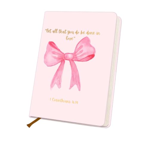 Bible Verse Lined Journal Notebook for Women Men, 200 Pages A5 Hardcover Leather Journals for Writing Note Taking, Positive Affirmation Christian College Ruled Notebook Diary Notepad, Preppy Bow 2 - color: Multi 1310