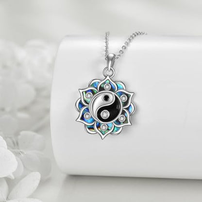ONEFINITY Lotus Necklace 925 Sterling Silver Moonstone Pendant Necklace Yoga Lotus Jewelry for Women - style: Yin Yang Lotus