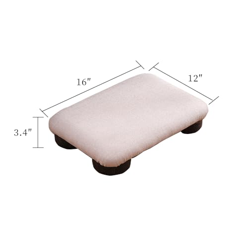 Floor Ottoman with Soft Fabric Cover - Light Beige, Dark Wooden Legs, Versatile for Meditation, Footrest, Seating - Living Room, Bedroom, Office Friendly