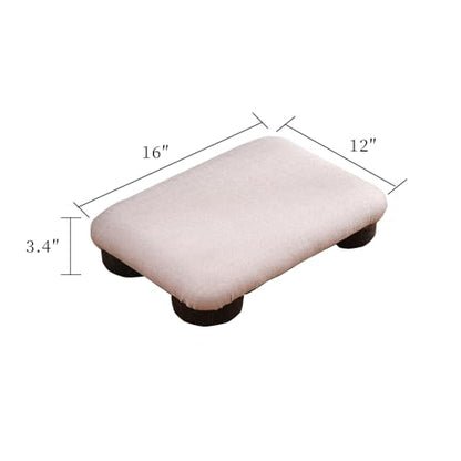 Floor Ottoman with Soft Fabric Cover - Light Beige, Dark Wooden Legs, Versatile for Meditation, Footrest, Seating - Living Room, Bedroom, Office Friendly