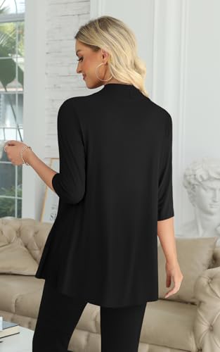Women's Casual 3/4 Sleeve Cardigan Lightweight Soft Open Front Cardigans - color: Black, size: X-Large
