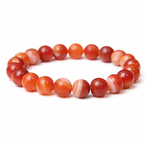 Elm City Direct 8mm Natural Stone Beaded Bracelet – Unisex Crystal Stretch Bracelets for Men & Women, Chakra & Healing Jewelry, Gift-Ready Beaded Bracelets - color: Red Sardonyx
