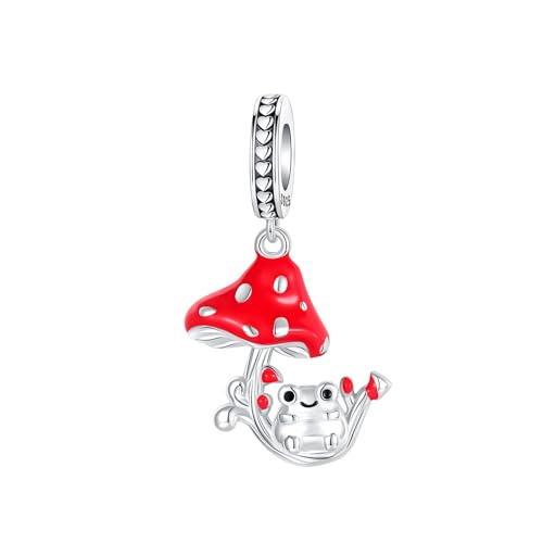 Prayer Cross Elephant Airplane Suitcase Charm 925 Sterling Silver Charms fits for Bracelets Necklace Pendant Bead Charms Jewelry Gift for Women Family - color: Frog Mushroom Charm