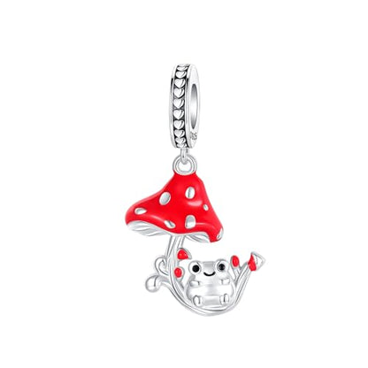 Prayer Cross Elephant Airplane Suitcase Charm 925 Sterling Silver Charms fits for Bracelets Necklace Pendant Bead Charms Jewelry Gift for Women Family - color: Frog Mushroom Charm