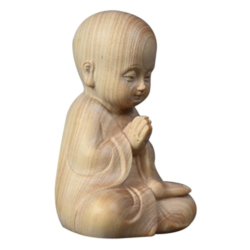 Cabilock Boxwood Carved Buddha Figurine Small Monk Ornament for Home Decor Tea Table Decoration Handcrafted Wood Craft with Fine Detailing Zen Enthusiasts